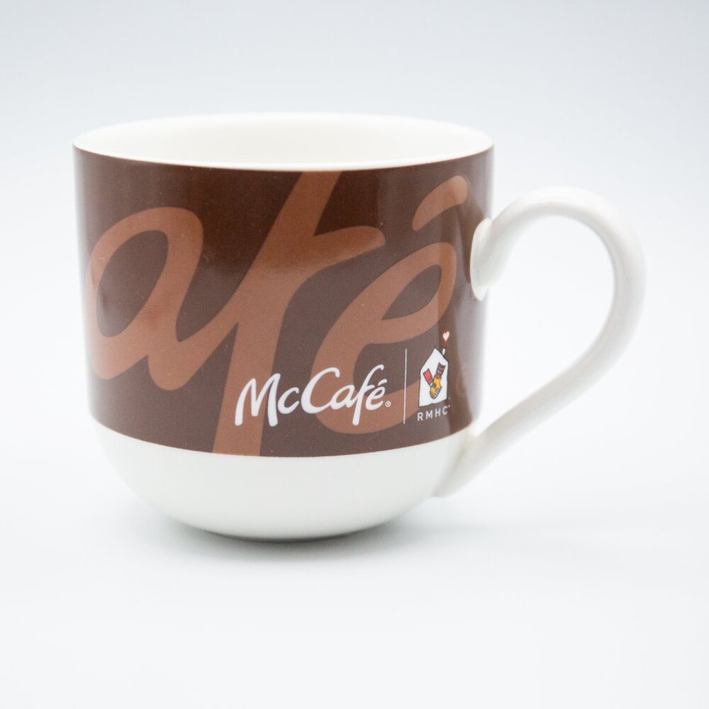 NEW - MCDONALD'S MCCAFE Brown WIDE COFFEE MUG With Hearts Cup RMHC EUC …